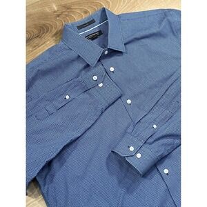 Banana Republic Mens Slim Fit Blue Micro Dot Non Iron Cotton Dress Shirt XL